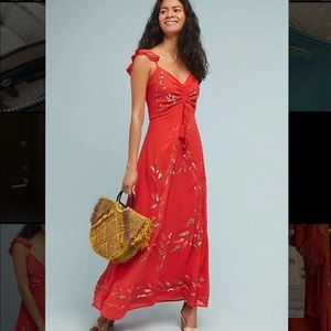 Anthropologie FarmRio Quintana red floral maxi